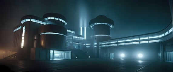 Artistic representations of structures resembling scientific laboratories inviting curiosity