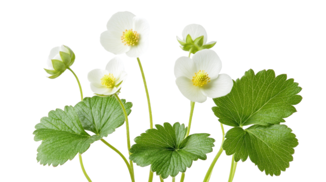 Wild strawberry plant in bloom transparent background