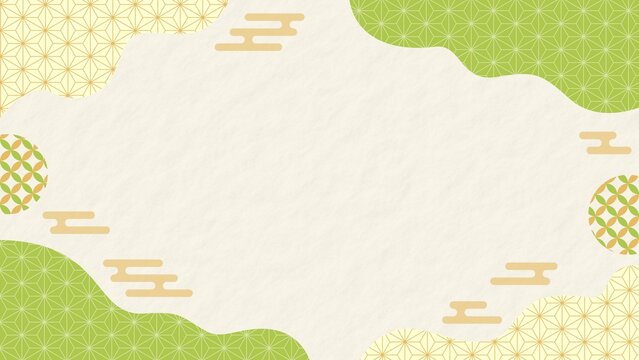 和風背景 幾何学模様 02 チラシ・Web・動画背景素材16:9サイズ 黄緑 グリーン 金色 黄色