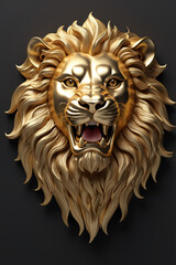 Obraz premium AI generative. 3d render of a mighty gold of lion head on dark background. 1