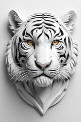 AI generative. 3d render of a mighty white of tiger head on white background. 1
