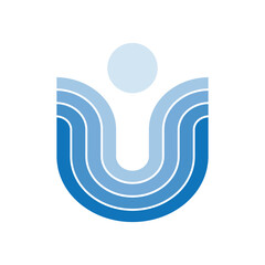 The image shows a flat logo design of an initial letter U in blue color that shapes like an abstract person  