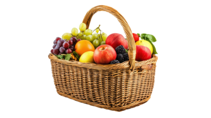 Picnic basket full of fruit transparent background
