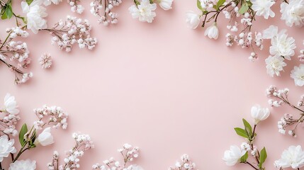 Obraz premium Delicate White Flowers Frame Pink Background