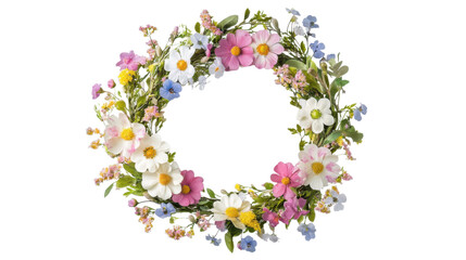 Wreath of colorful spring flower transparent background