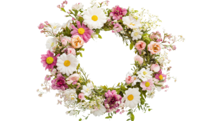 Wreath of colorful spring flower transparent background