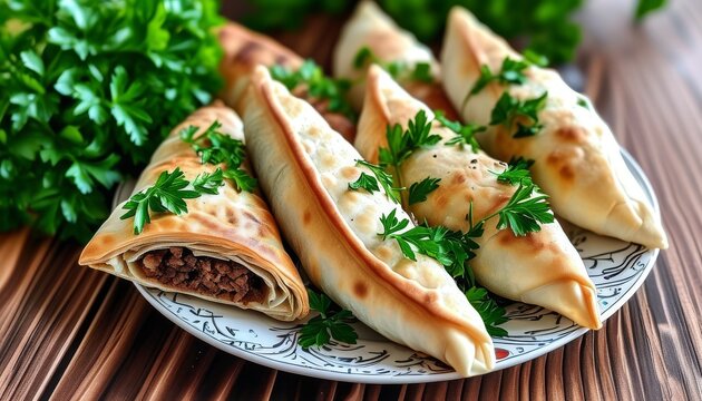Delicious Biberli Ekmek Served on a Plate with Fresh Herbs and Natural Wooden Background
