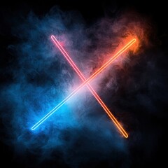 Naklejka premium Dynamic light cross pattern digital art abstract background dark environment creative concept for visual impact