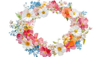 Wreath of colorful spring flower transparent background