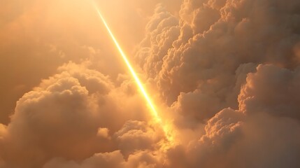 Fototapeta premium Golden Light Beam Piercing Through Cloudscape