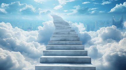 The stone steps lead to the city in the clouds