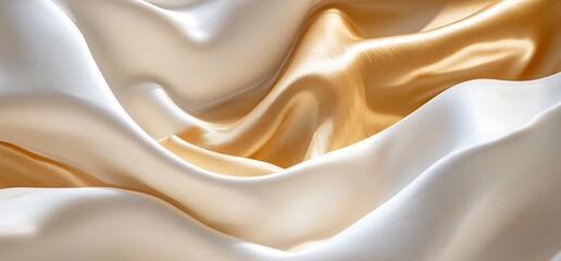 Obraz premium A close-up of flowing satin fabric in soft white and golden hues.