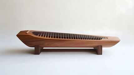 Wooden Zither with a Curved Body and a  Series of Strings
