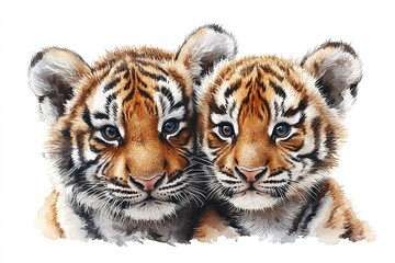 Obraz premium Two adorable tiger cubs with striking features and expressions.