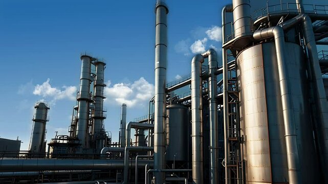 Industrial factory chimney pipe. Seamless 4K looping timelapse video animation background