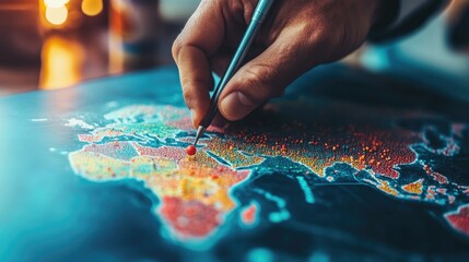 Naklejka premium Zoomed-in image of a hand crafting a mind map on sustainable practices in international business