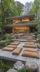 Obraz premium Serene Minimalist Open-Concept Living Space with Seamless Indoor-Outdoor Flow