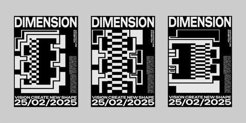 Fototapeta premium Minimal brutalism Poster Set, Cover Collection Template. Print Template for Flyer and Brochure. Event Template Vector. Streetwear Brutalism Poster Bundle. 