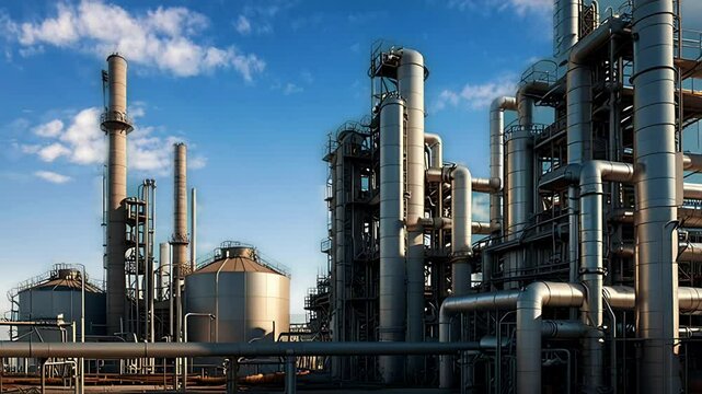 Industrial factory chimney pipe. Seamless 4K looping timelapse video animation background