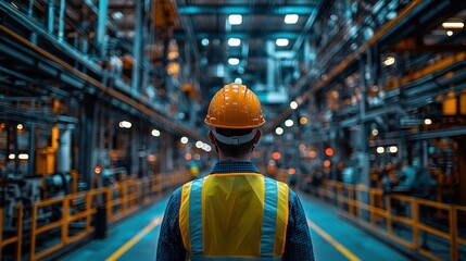Worker in industrial setting with safety gear.