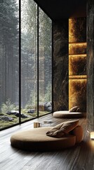 Serene Minimalist Open-Concept Living Space with Seamless Indoor-Outdoor Flow
