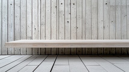 Minimalist wooden bench against textured concrete wall modern interior design contemporary aesthetic low angle perspective