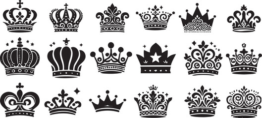 Royal Crown Silhouette Vector Set - Icon Illustration for Design Projects