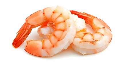 Cooked Shrimp with Vibrant Orange and White Coloration Arranged on a Clean White Background, Highlighting Freshness, Seafood Elegance, and Culinary Appeal for Gourmet Cooking