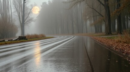 Asphalt road among the fields at sunset