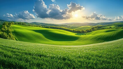 Obraz premium Serene Sunset over Rolling Green Hills