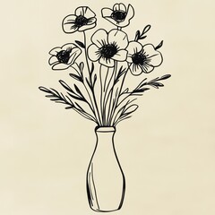 A simple line drawing of flowers in a vase © LyceeChee