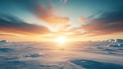 Obraz premium Caribou Migration Across the Frozen Tundra, Majestic Ice Formations, Enchanting Light Illuminating the Arctic Landscape