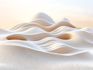 Abstract white sculpted landscape with organic shapes and cavities.