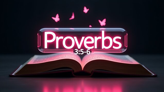 The word proverbs floats gracefully a couple of inches above the open pages of an ancient Bible, as though it is levitating in mid-air.