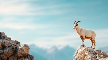 Obraz premium Ibex Ascending Rugged Cliffs on Rocky Trail, showcasing determination and the beauty of a challenging landscape