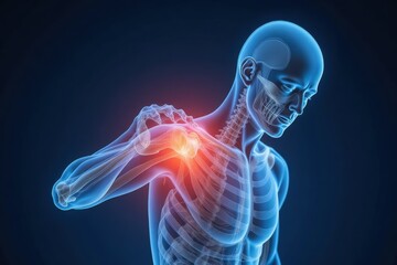 Human Anatomy Model Showing Shoulder Pain with Highlighted Joint Area