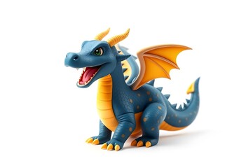 Adorable Cartoon Dragon Posing Against a White Background. Generative AI