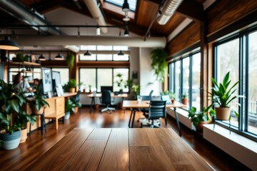 Modern Workspace with Wooden Table and Natural Light.generative AI
