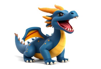Fototapeta premium Adorable Cartoon Dragon Posing Against a White Background. Generative AI