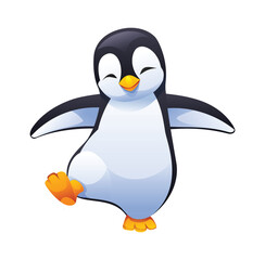 Cheerful penguin dancing with joyful. Vector cartoon character illustration
