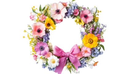 Wreath of colorful spring flower transparent background