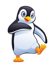 Playful penguin cartoon character. Vector illustration isolated on white background