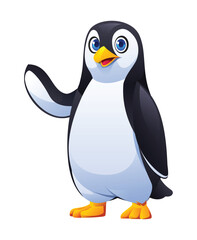 Cute penguin waving. Vector cartoon character illustration