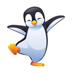 Adorable penguin dancing with cute pose. Vector cartoon character illustration