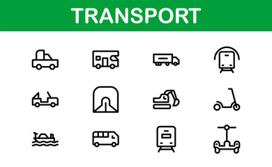 Comprehensive Transport Icon Pack. Editable, Minimalist Line Icons for Shipping, Logistics, Public Transport, and Travel Projects.