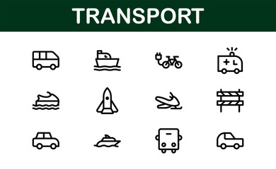 Comprehensive Transport Icon Pack. Editable, Minimalist Line Icons for Shipping, Logistics, Public Transport, and Travel Projects.