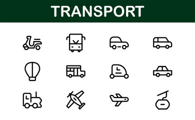 Comprehensive Transport Icon Pack. Editable, Minimalist Line Icons for Shipping, Logistics, Public Transport, and Travel Projects.
