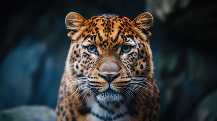 Fototapeta premium A close-up of a leopard showcasing its striking fur and intense gaze.