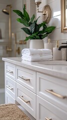 Minimalist Scandinavian Bathroom Design with White Tiles and Wooden Bench