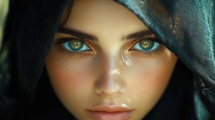 Naklejka premium Mysterious Gaze: A Portrait of Enigmatic Beauty